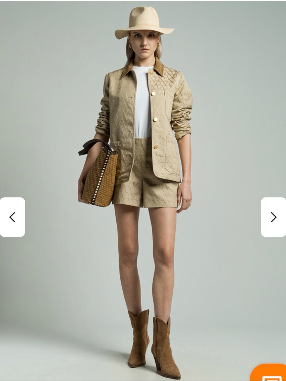 Valentino Beige Quilted Utility Jacket with Brown Collar